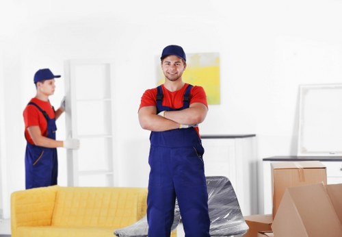 Professional movers handling household items