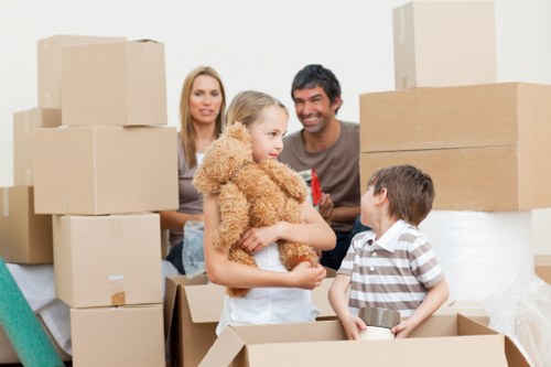 Packers carefully packing fragile items for a move